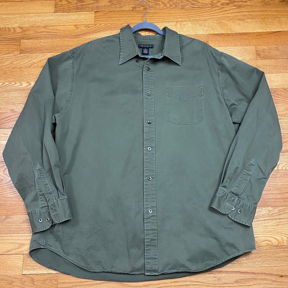 Consensus Sportswear Button Down Shirt Mens XXL Green Cotton Long Sleeve Utility